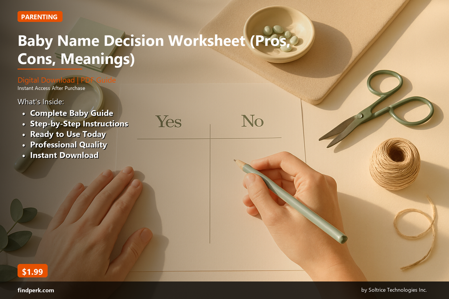 Baby Name Decision Worksheet (Pros, Cons, Meanings)