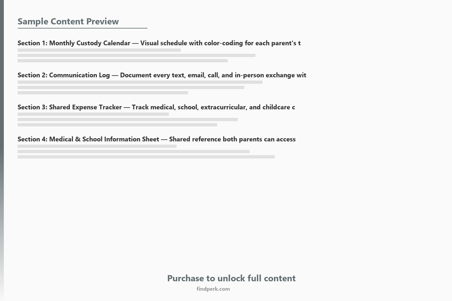 Co-Parenting Communication Log & Custody Schedule - Conflict-Free Templates - Content Preview