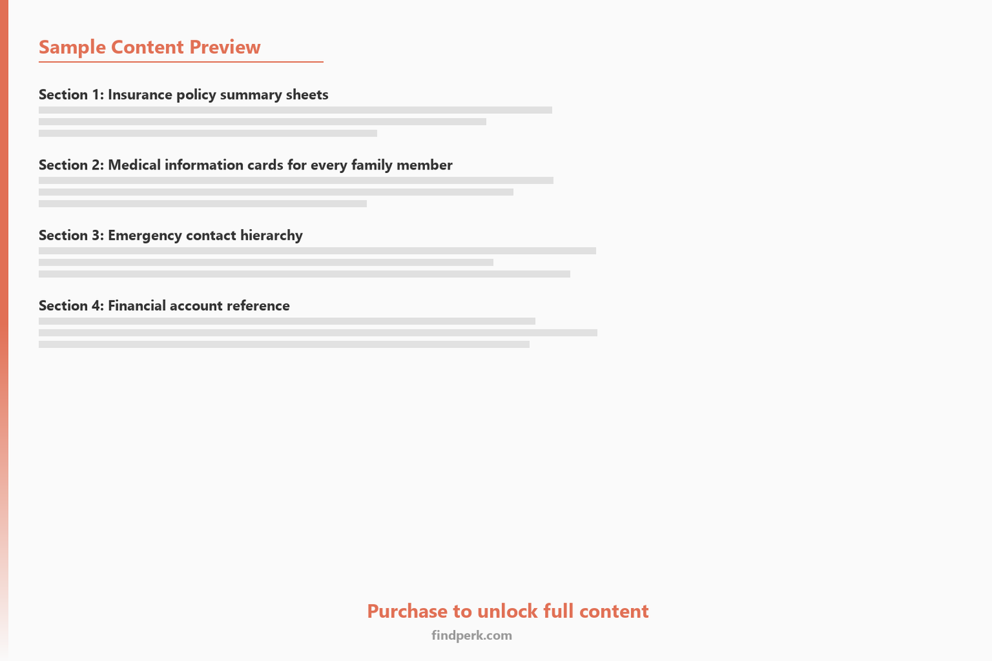 Emergency Home Binder Printable with Insurance Policies, Medical Info, and Important Contacts - Content Preview