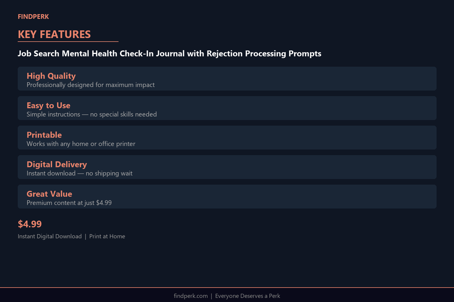 Job Search Mental Health Check-In Journal with Rejection Processing Prompts