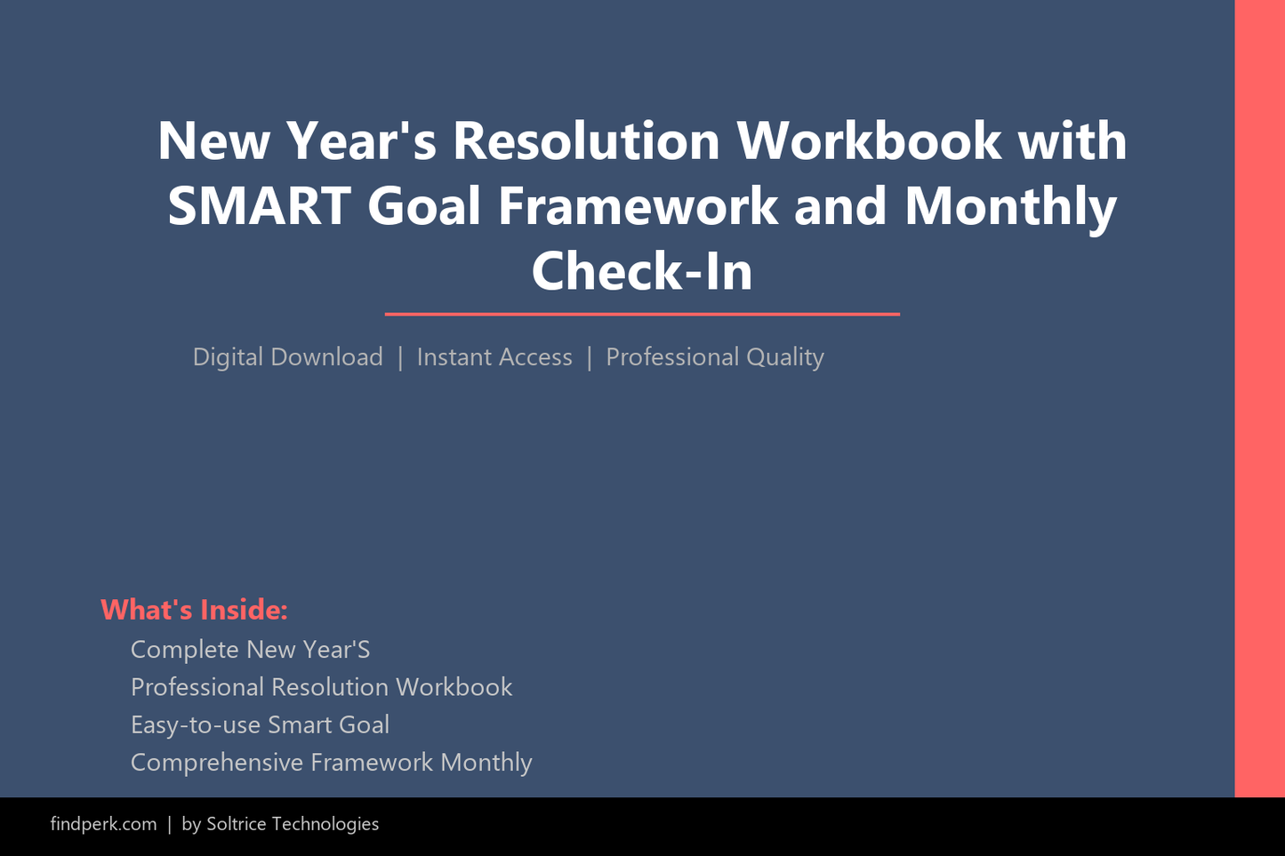 New Year's Resolution Workbook with SMART Goal Framework and Monthly Check-In