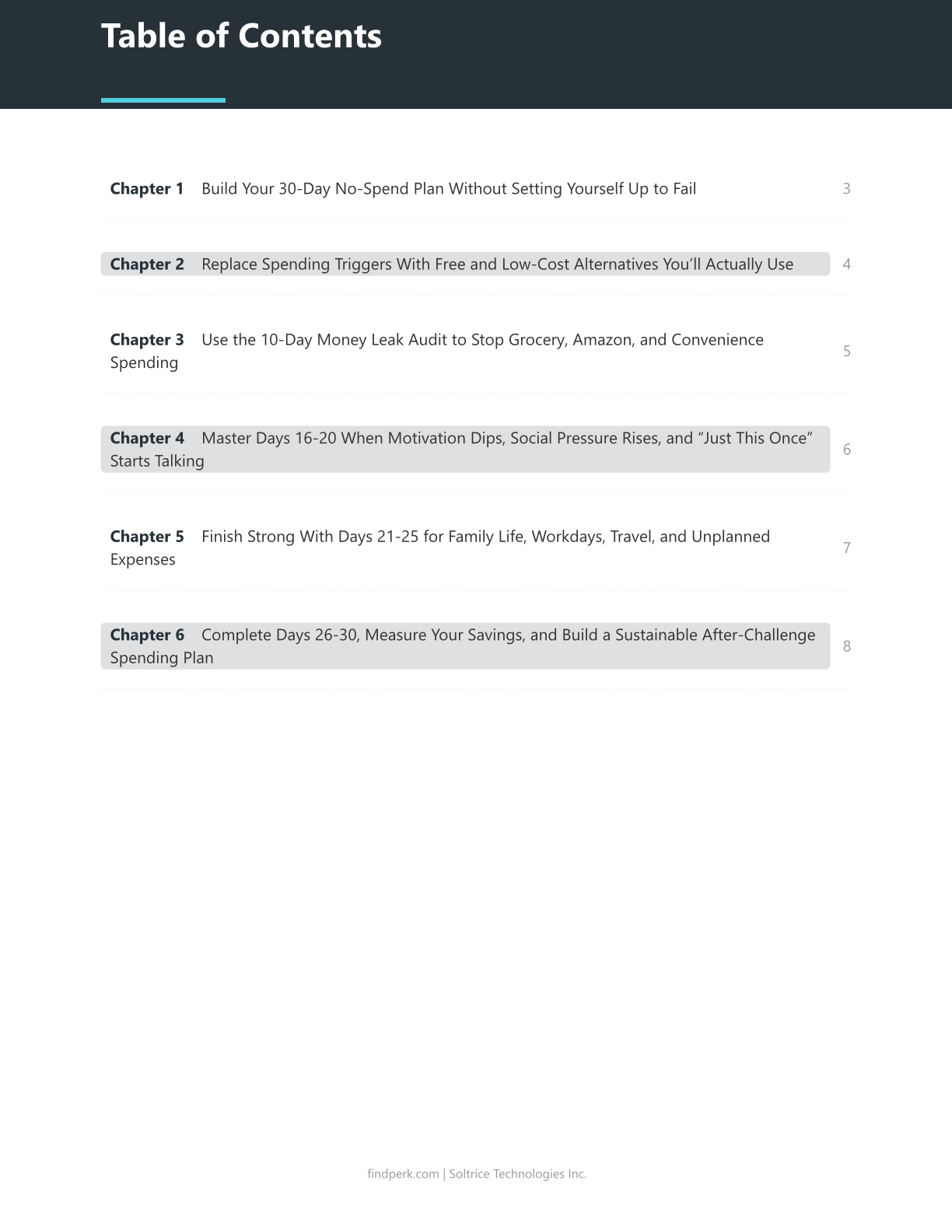 No-Spend Challenge 30 Day Printable with Alternatives