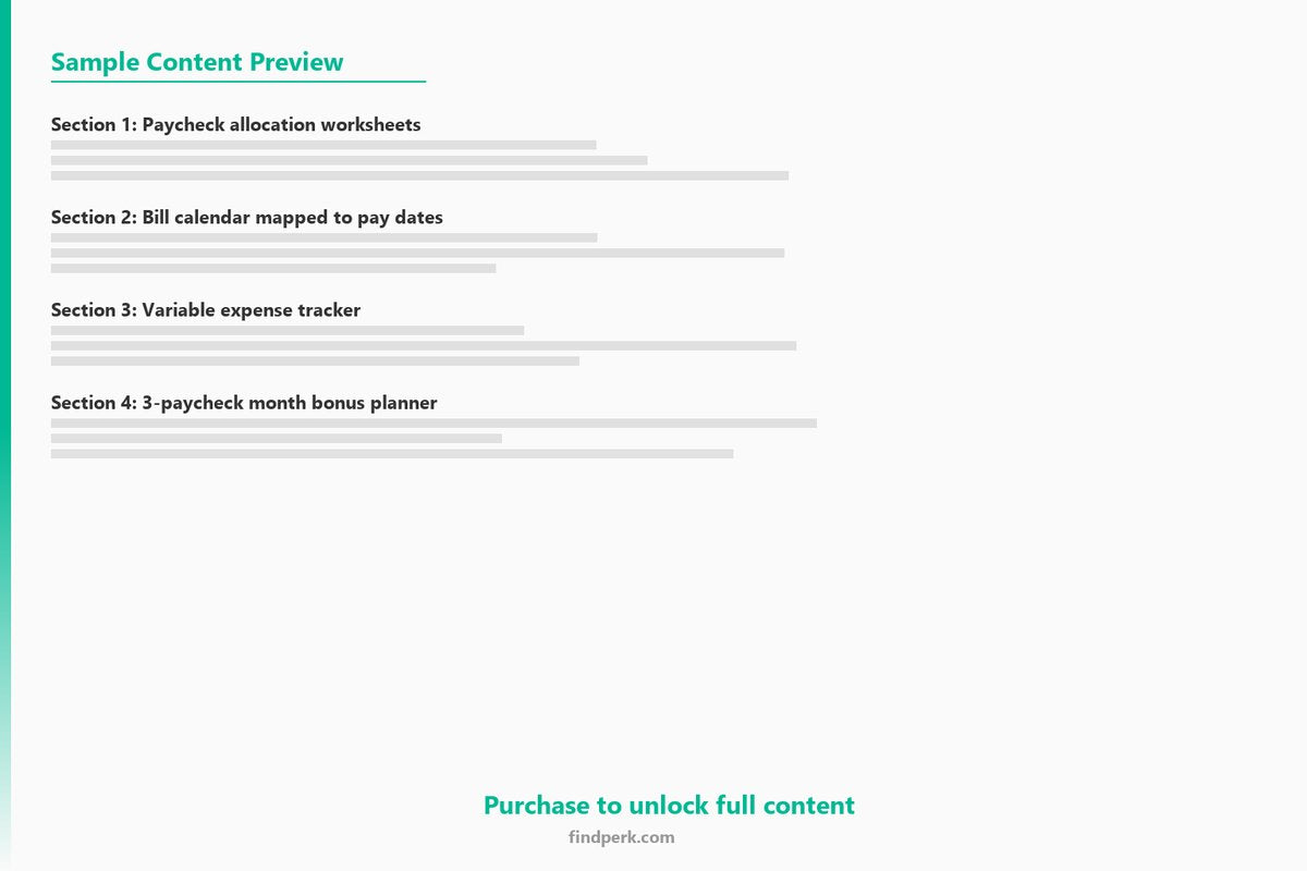 Paycheck Budget Breakdown - Bi-Weekly Bill Calendar & Expense Allocator - Content Preview