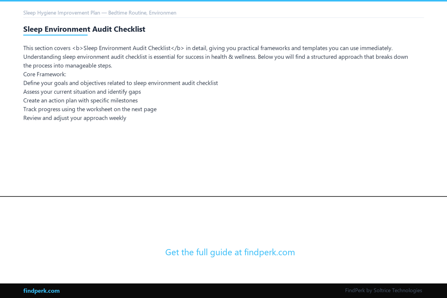 Sleep Hygiene Improvement Plan — Bedtime Routine, Environment Audit & Sleep Quality Tracker