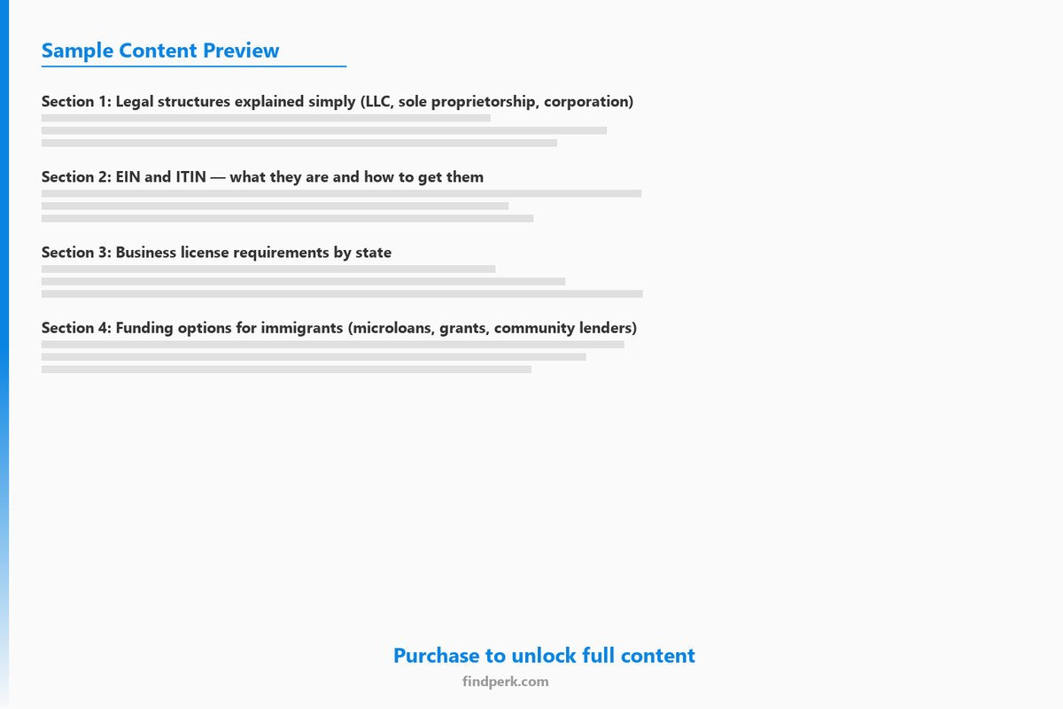 Small Business Start Guide for Immigrants - Step-by-Step from Idea to Open Doors - Content Preview