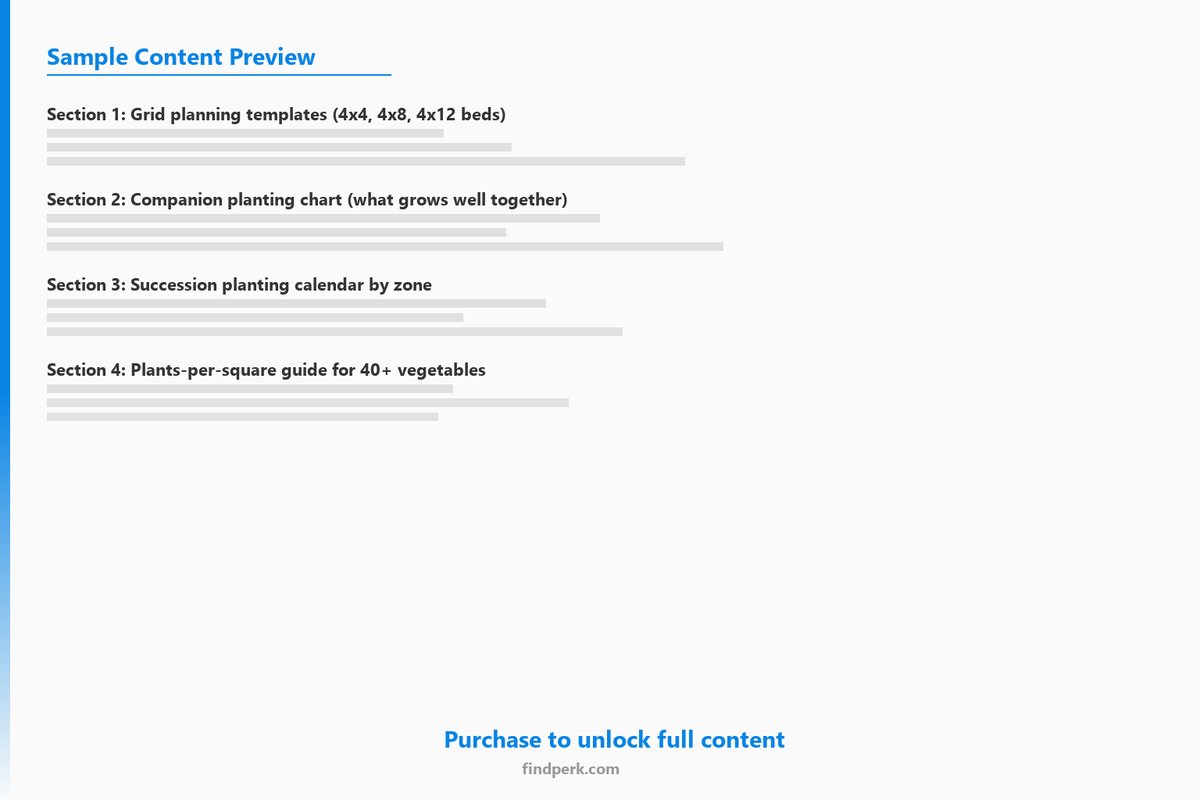 Square Foot Garden Planner with Companion Planting Chart and Succession Planting Calendar - Content Preview