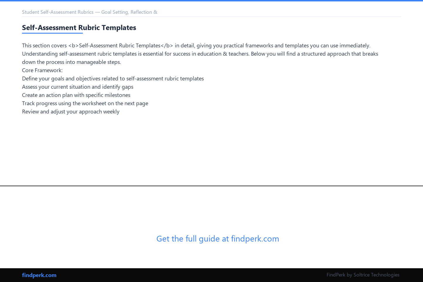 Student Self-Assessment Rubrics — Goal Setting, Reflection & Metacognition Templates