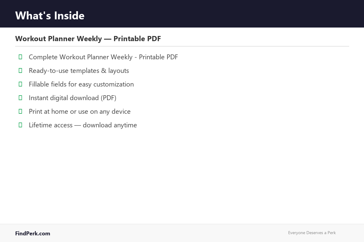 Workout Planner Weekly β Printable PDF