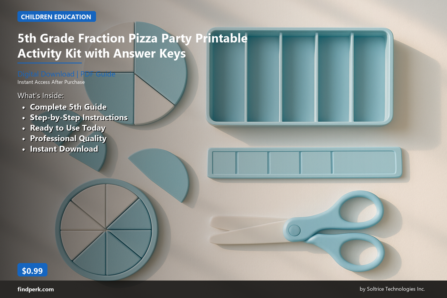 5th Grade Fraction Pizza Party Printable Activity Kit with Answer Keys
