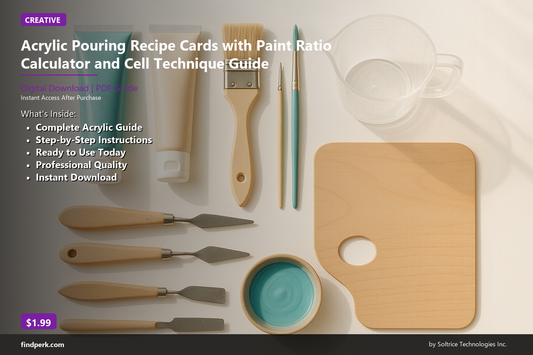 Acrylic Pouring Recipe Cards with Paint Ratio Calculator and Cell Technique Guide