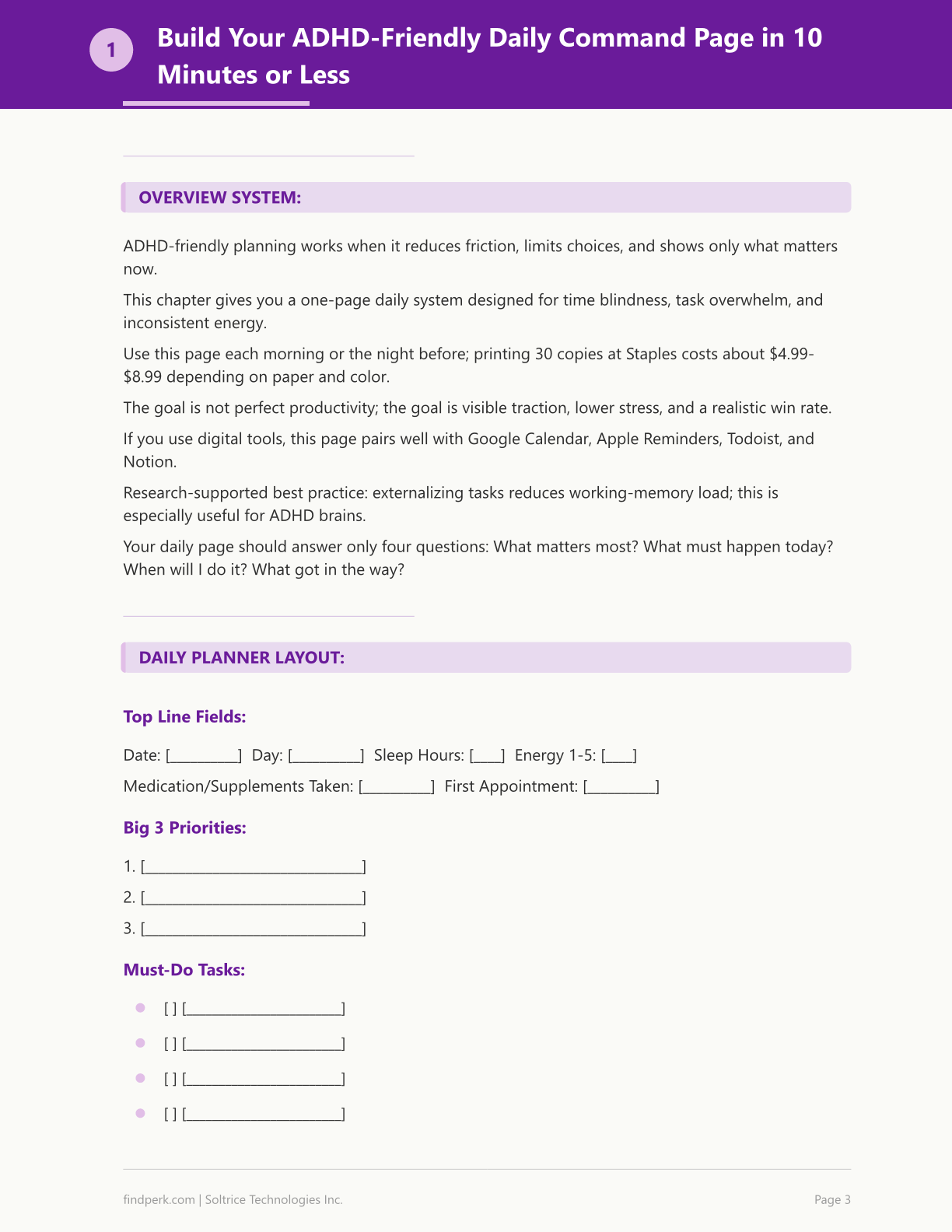 ADHD-Friendly Productivity Planner - Daily & Weekly System (Printable PDF)