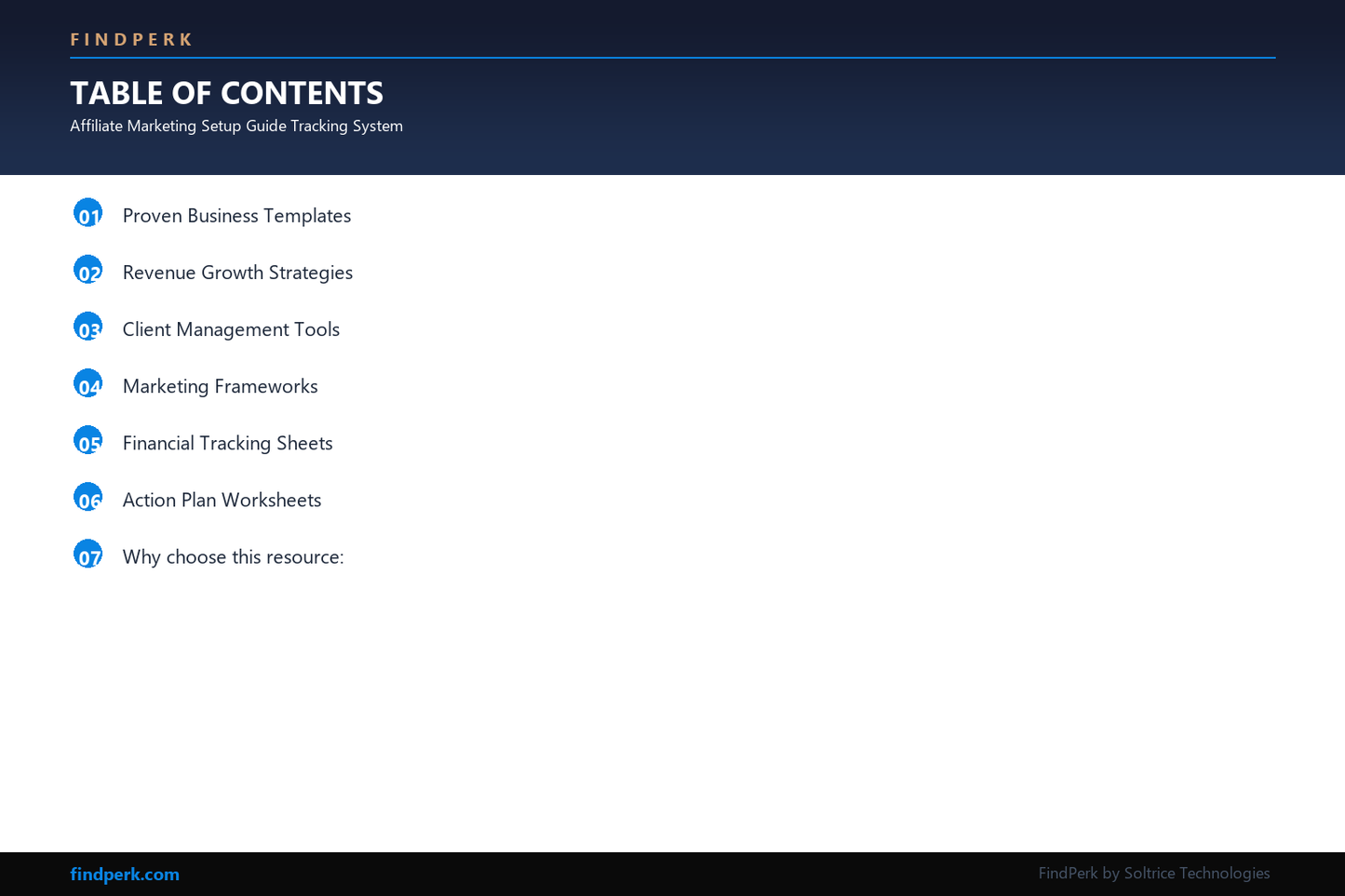 Affiliate Marketing Setup Guide Tracking System - Table of Contents