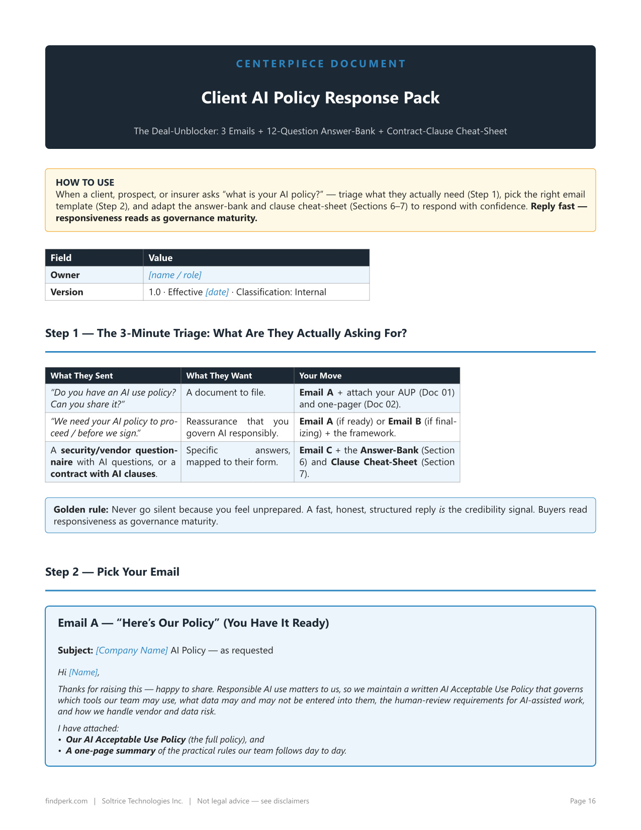 AI Policy & Governance Starter Kit - Editable AI Policy for Small Business