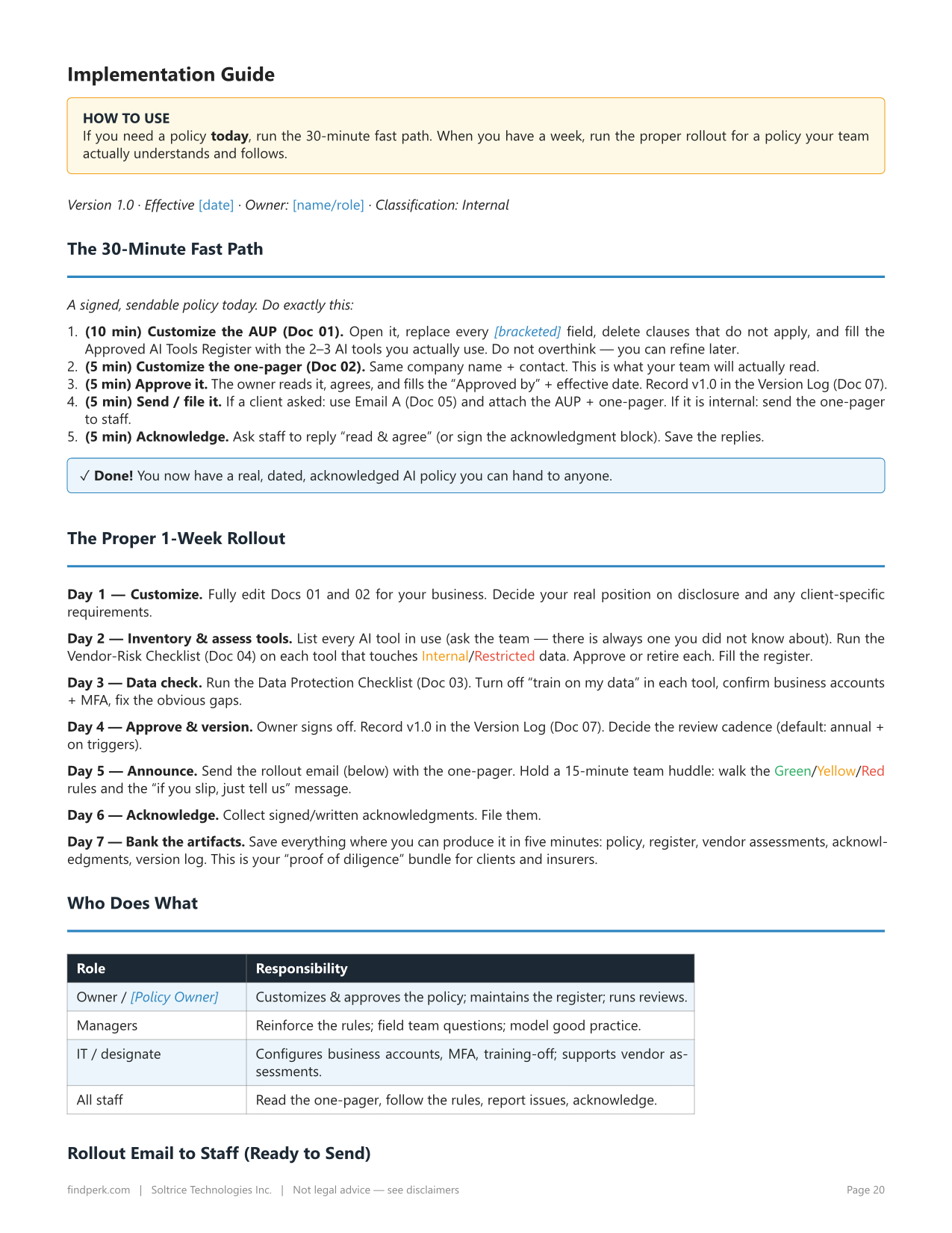 AI Policy & Governance Starter Kit - Editable AI Policy for Small Business