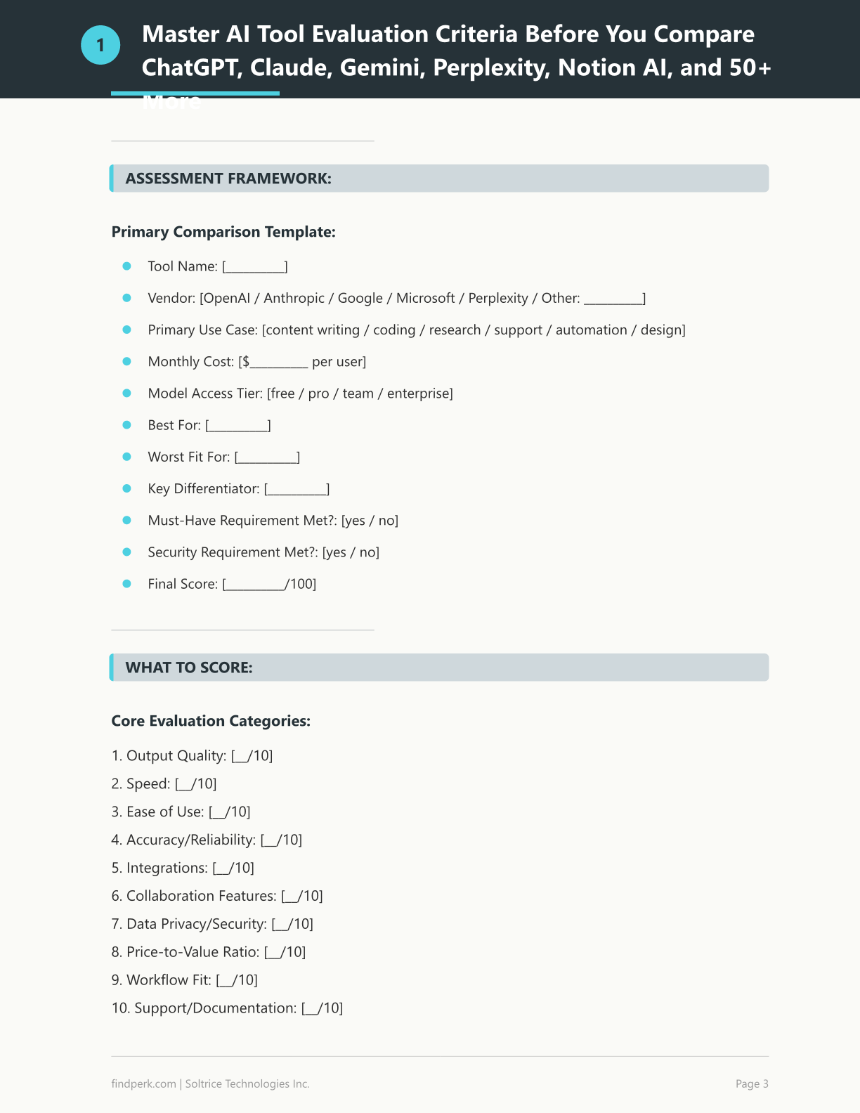 AI Tool Stack Comparison Template - Evaluate ChatGPT, Claude, Gemini & 50+ Tools