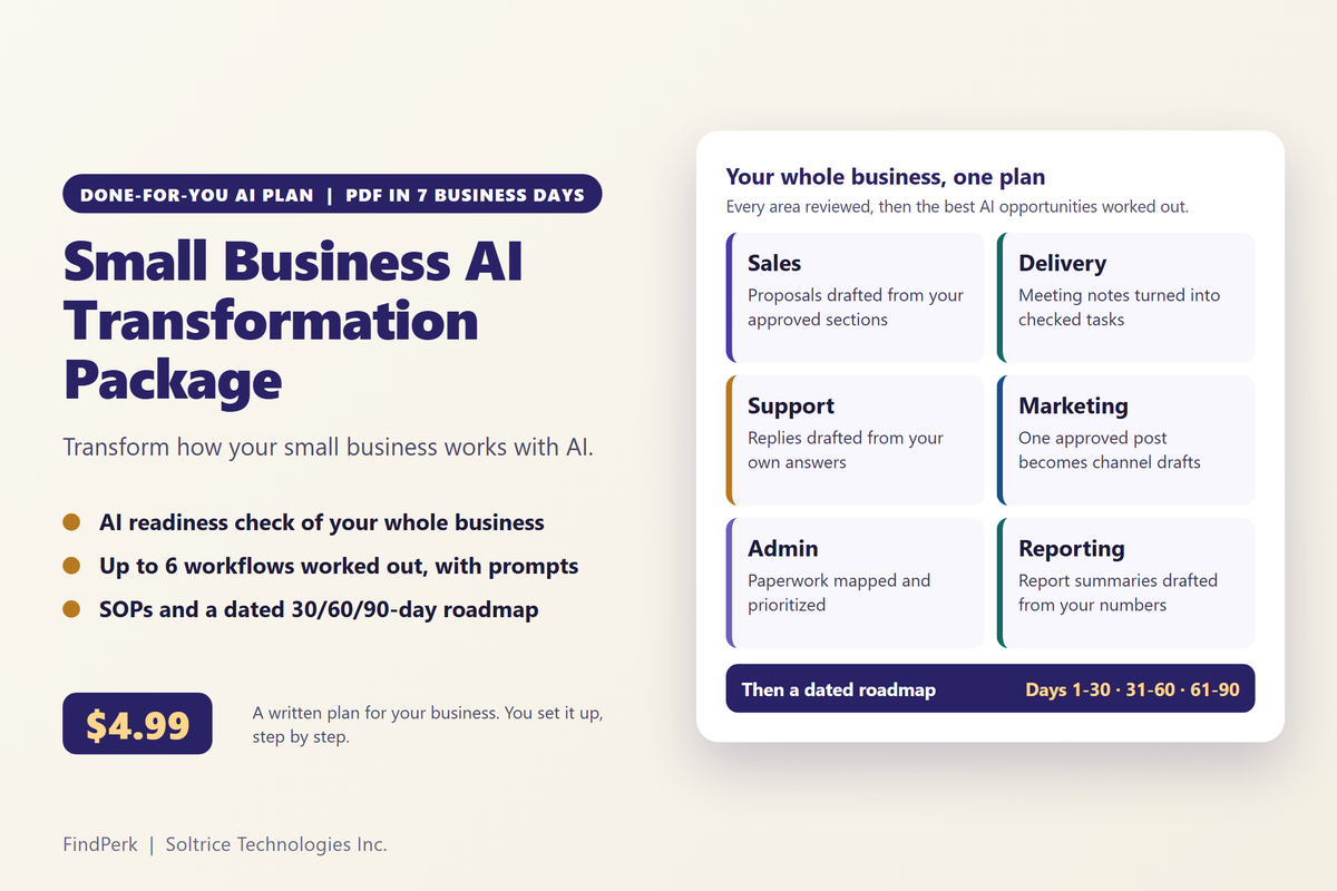 Small Business AI Transformation Package: a done-for-you AI plan for your whole business, $4.99