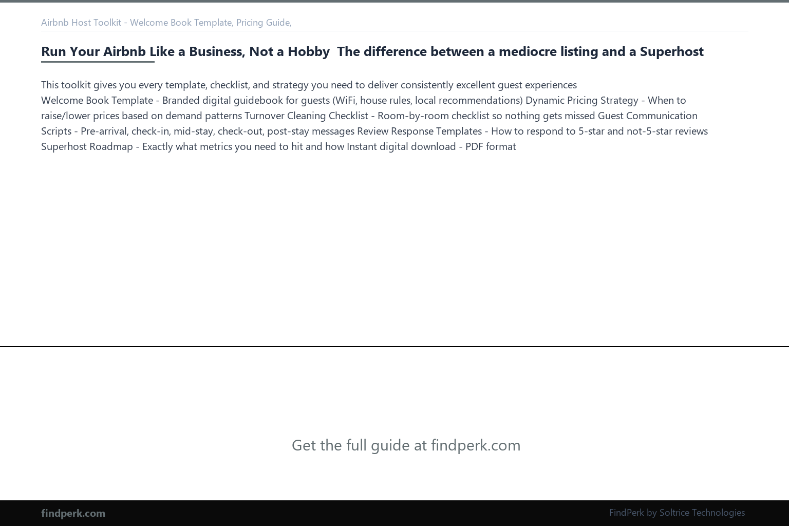 Airbnb Host Toolkit - Welcome Book Template, Pricing Guide, Cleaning Checklists & Review Strategy - Content Preview