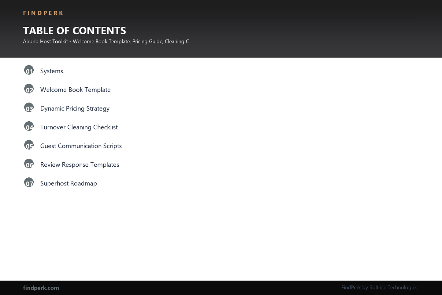 Airbnb Host Toolkit - Welcome Book Template, Pricing Guide, Cleaning Checklists & Review Strategy - Table of Contents