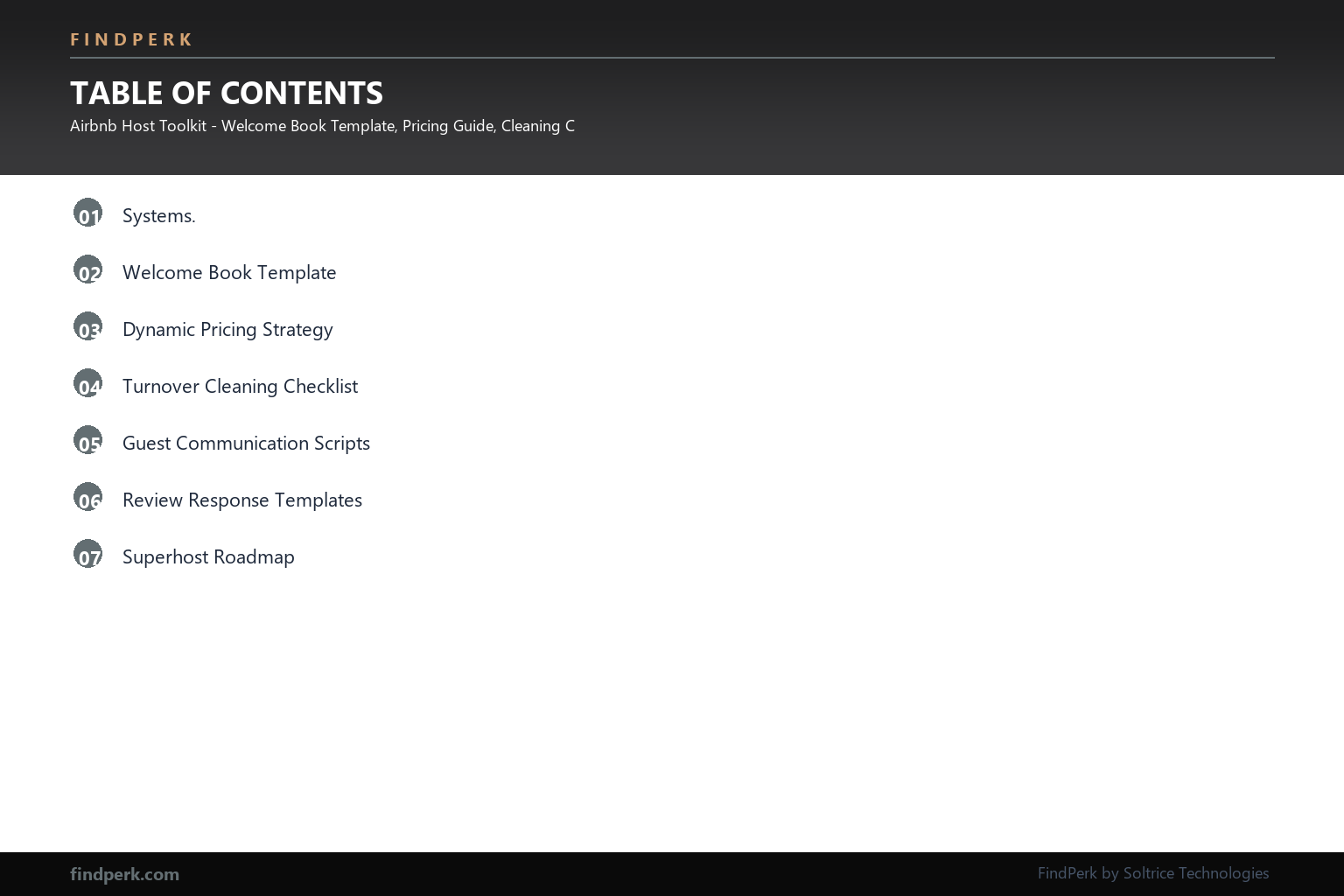 Airbnb Host Toolkit - Welcome Book Template, Pricing Guide, Cleaning Checklists & Review Strategy - Table of Contents
