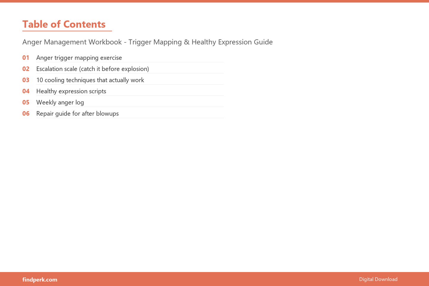 Anger Management Workbook - Trigger Mapping & Healthy Expression Guide - Table of Contents