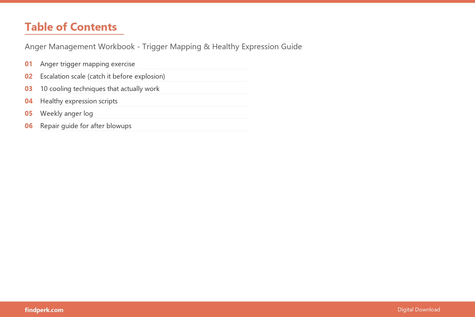 Anger Management Workbook - Trigger Mapping & Healthy Expression Guide - Table of Contents