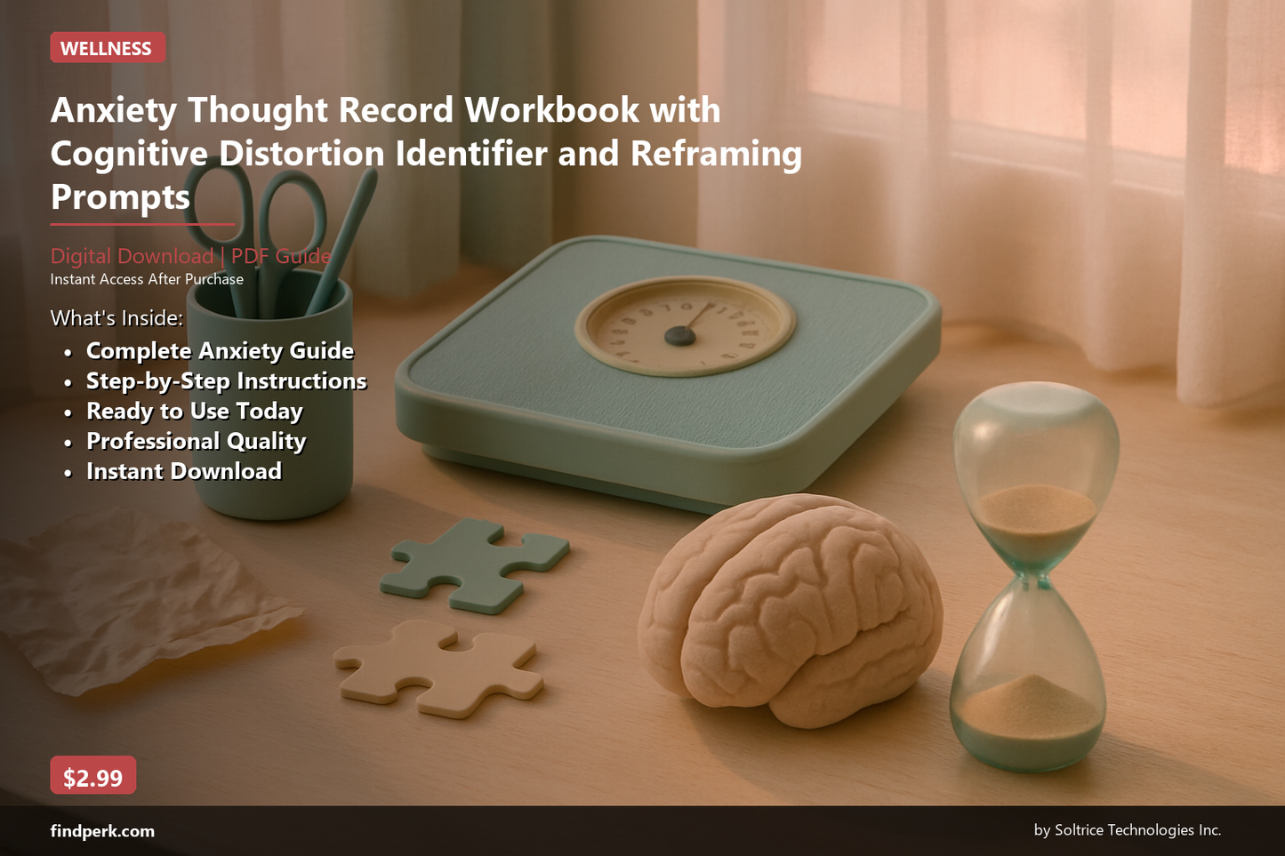 Anxiety Thought Record Workbook with Cognitive Distortion Identifier and Reframing Prompts