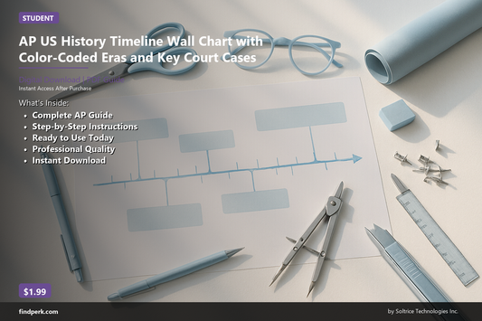AP US History Timeline Wall Chart with Color-Coded Eras and Key Court Cases