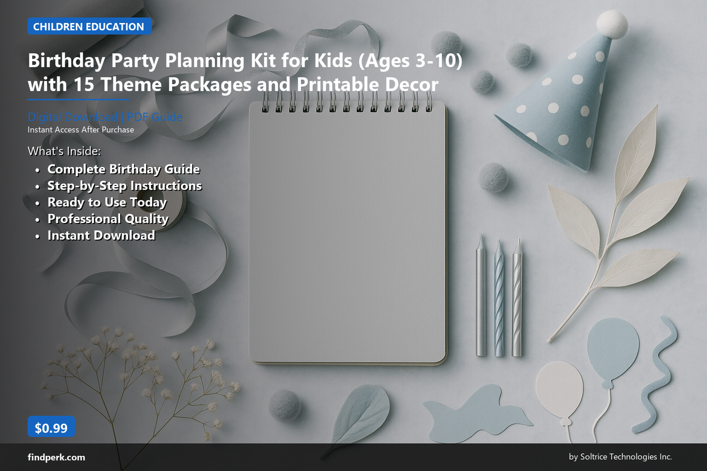 Birthday Party Planning Kit for Kids (Ages 3-10) with 15 Theme Packages and Printable Decor