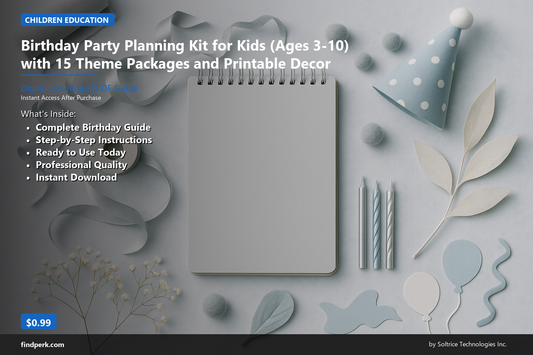 Birthday Party Planning Kit for Kids (Ages 3-10) with 15 Theme Packages and Printable Decor