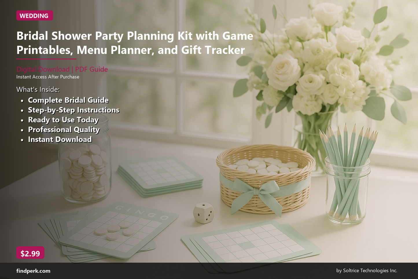 Bridal Shower Party Planning Kit with Game Printables, Menu Planner, and Gift Tracker