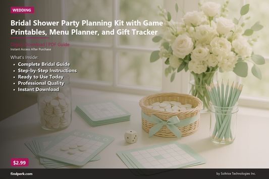 Bridal Shower Party Planning Kit with Game Printables, Menu Planner, and Gift Tracker