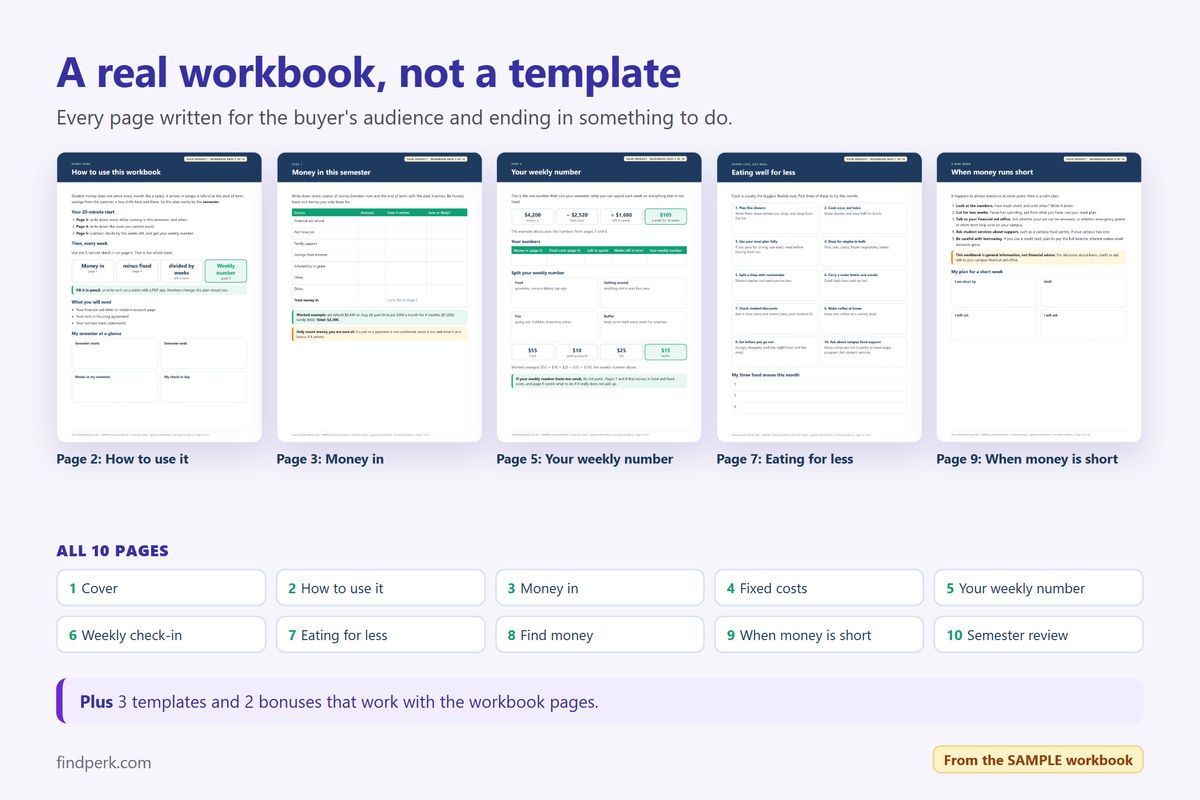 A real 10-page workbook, from the sample