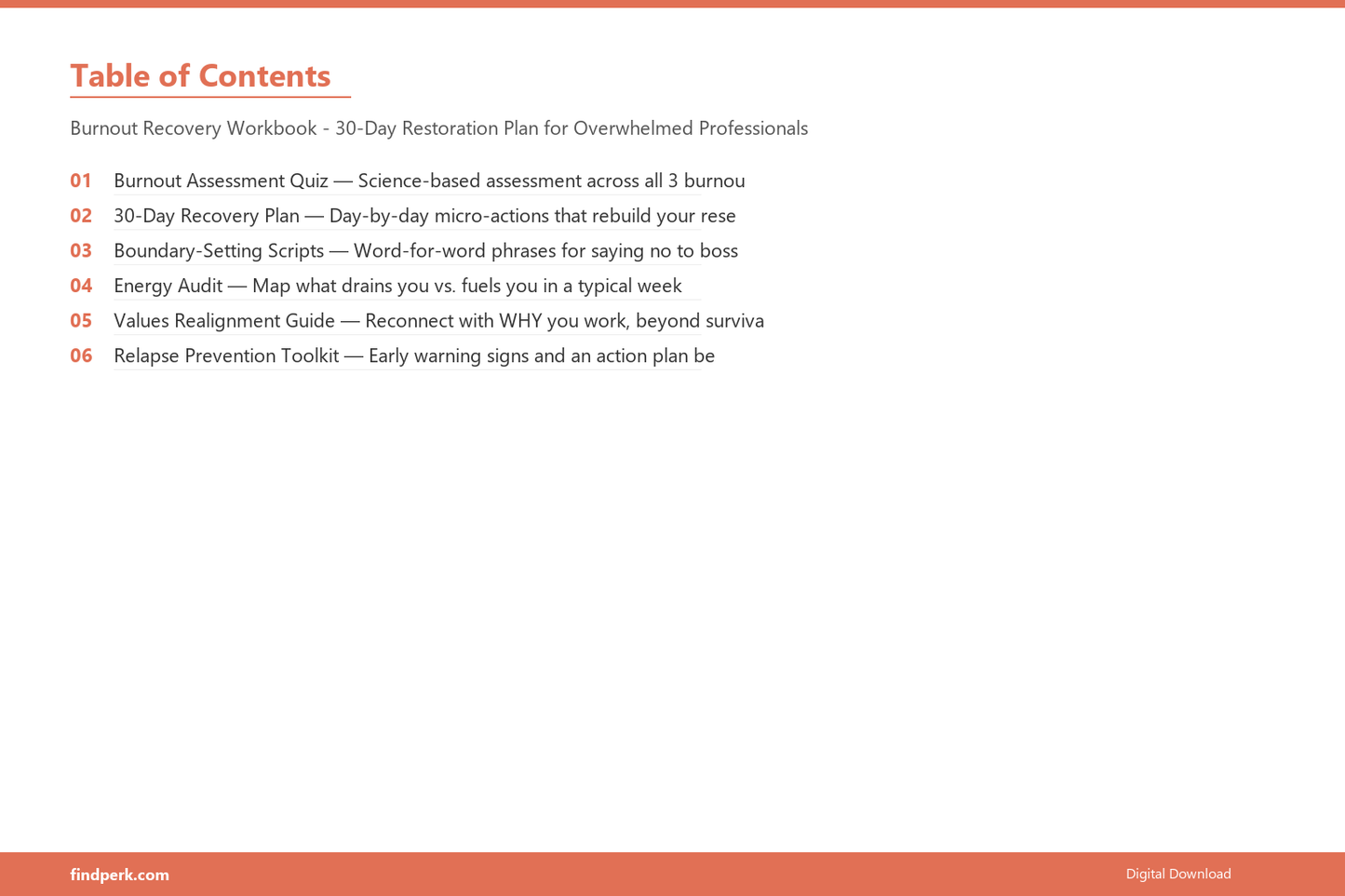 Burnout Recovery Workbook - 30-Day Restoration Plan for Overwhelmed Professionals - Table of Contents