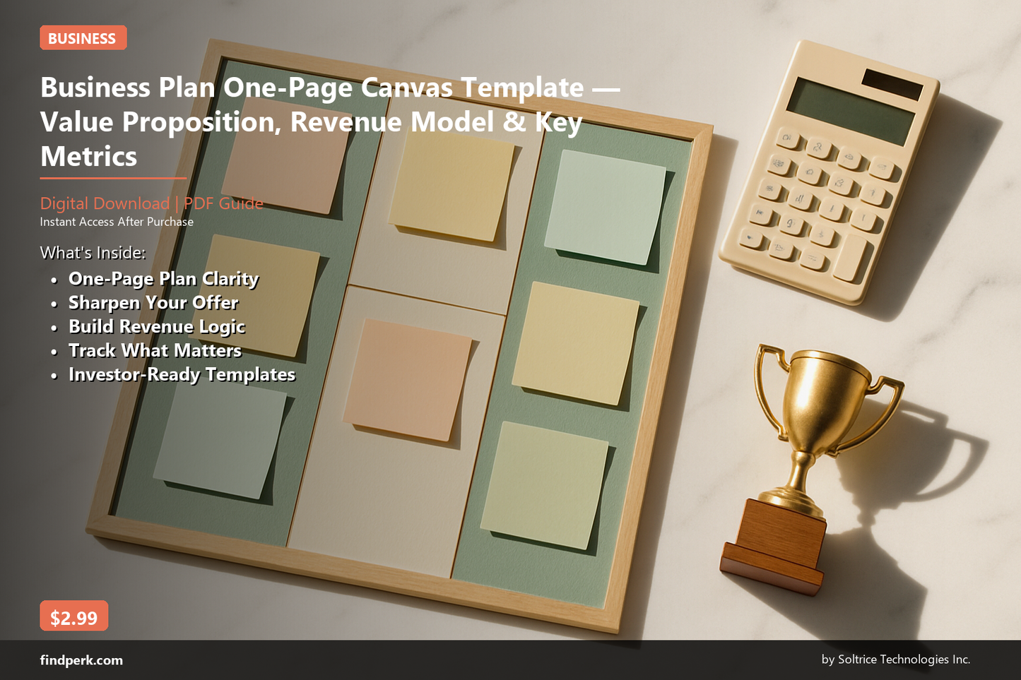 Business Plan One-Page Canvas Template — Value Proposition, Revenue Model & Key Metrics