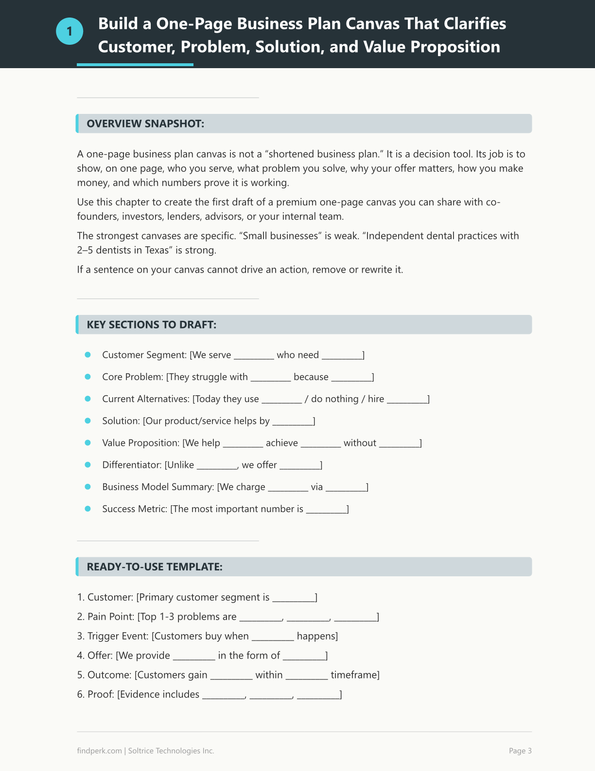 Business Plan One-Page Canvas Template — Value Proposition, Revenue Model & Key Metrics