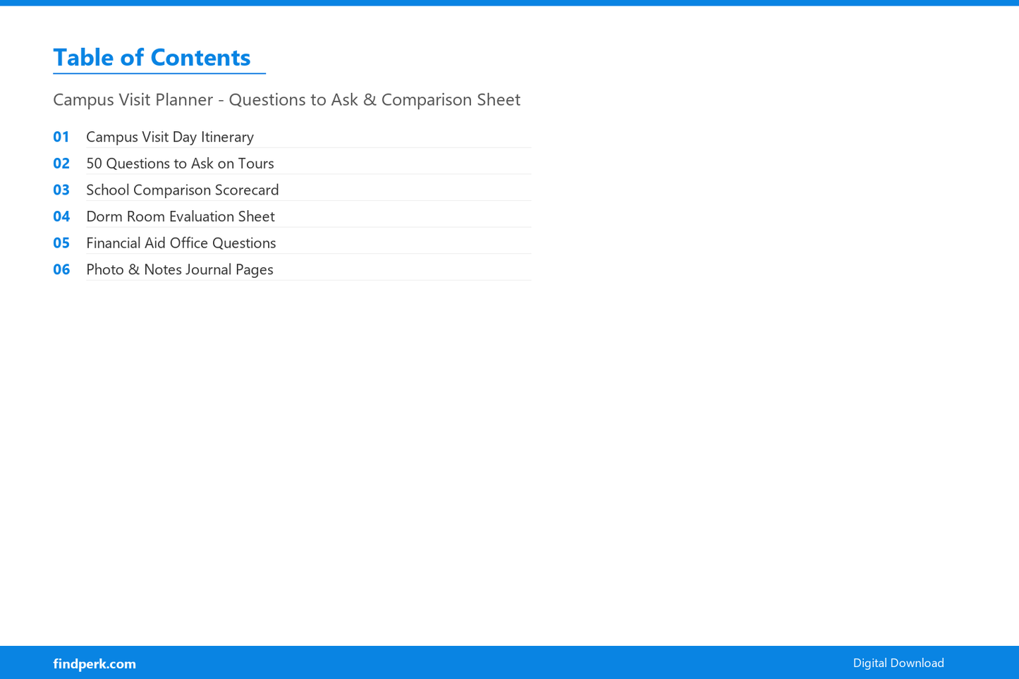 Campus Visit Planner - Questions to Ask & Comparison Sheet