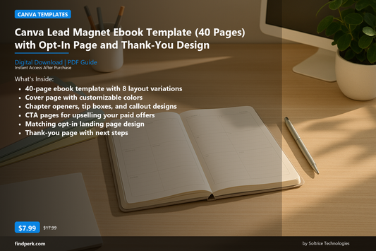 Canva Lead Magnet Ebook Template (40 Pages) with Opt-In Page and Thank-You Design - Cover