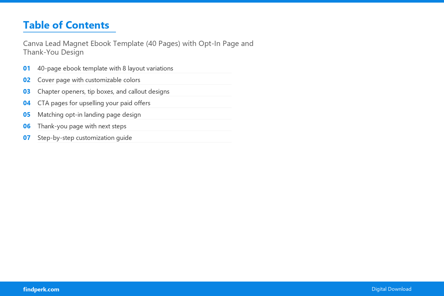 Canva Lead Magnet Ebook Template (40 Pages) with Opt-In Page and Thank-You Design - Table of Contents