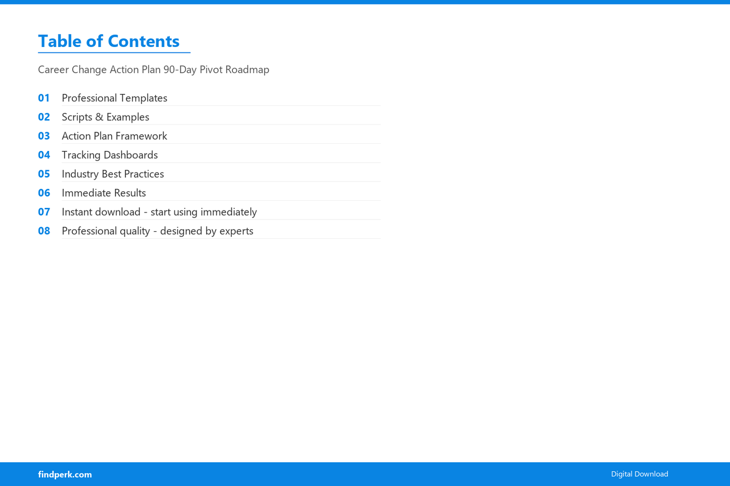 Career Change Action Plan 90-Day Pivot Roadmap - Table of Contents