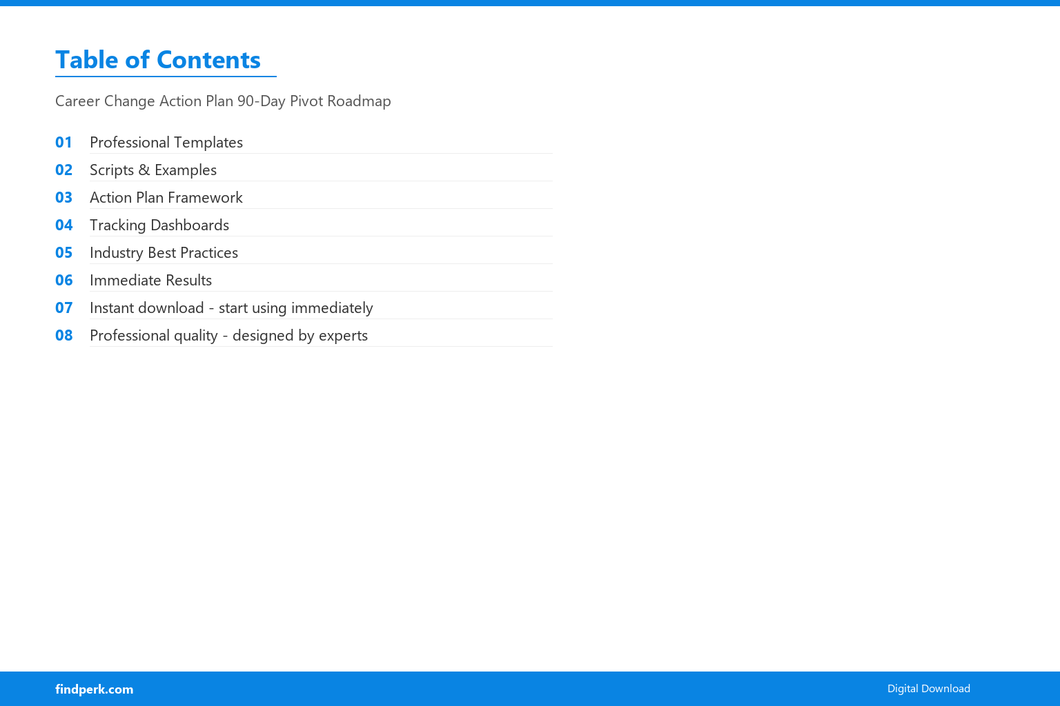 Career Change Action Plan 90-Day Pivot Roadmap - Table of Contents