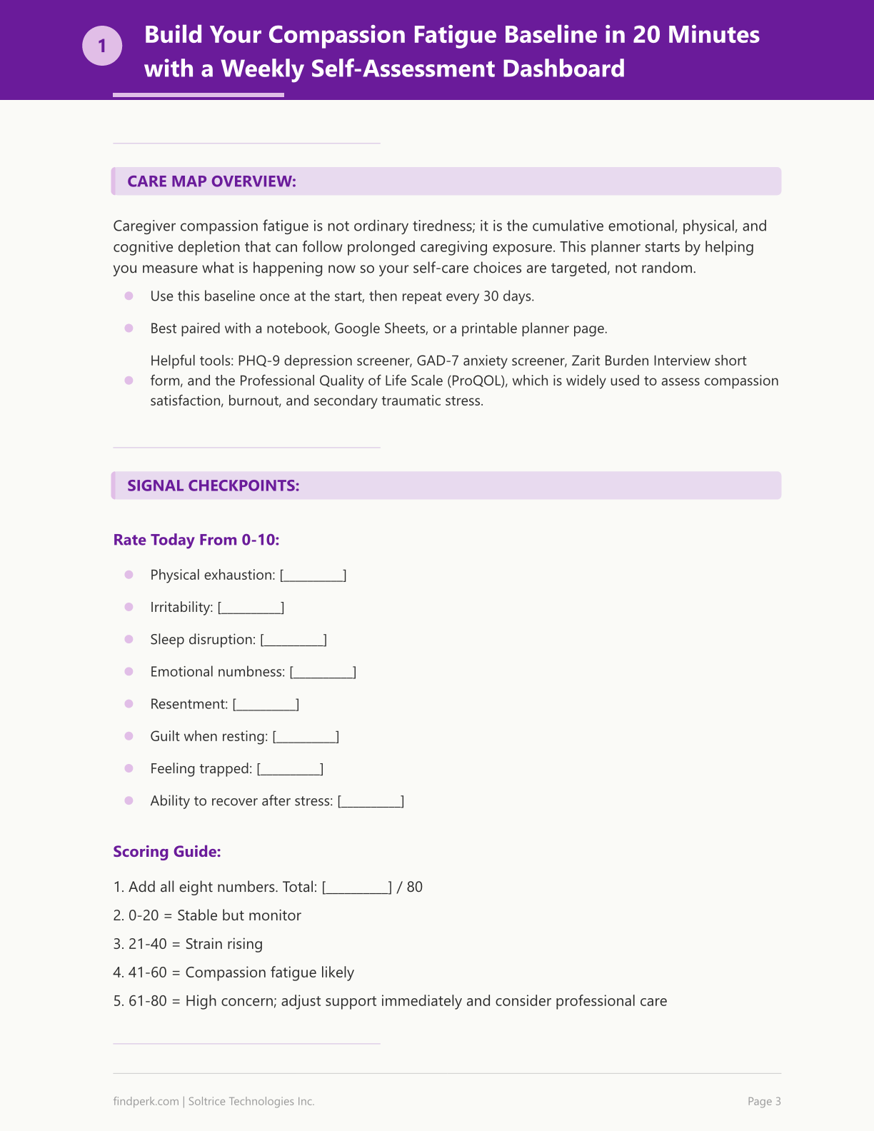 Caregiver Compassion Fatigue Self-Care Planner with Respite Activity Ideas