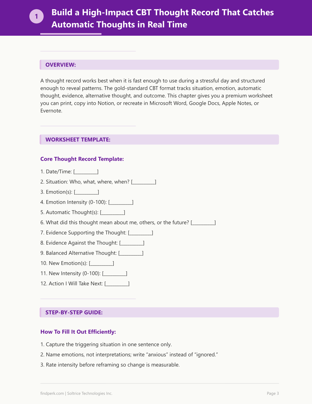 CBT Thought Record Worksheet Cognitive Reframing