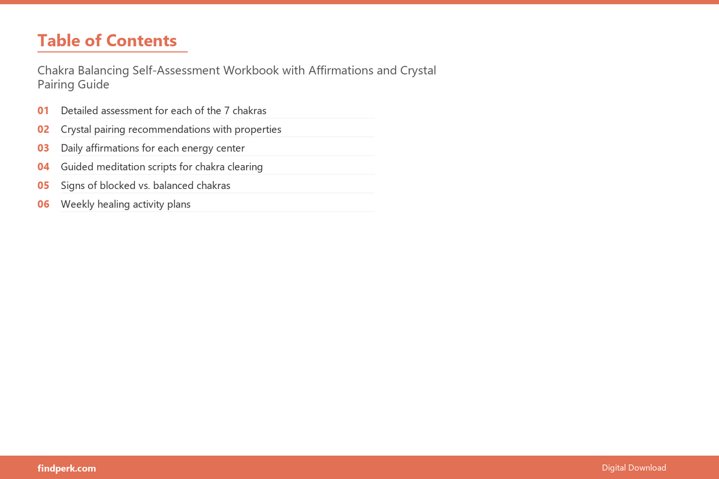 Chakra Balancing Self-Assessment Workbook with Affirmations and Crystal Pairing Guide - Table of Contents