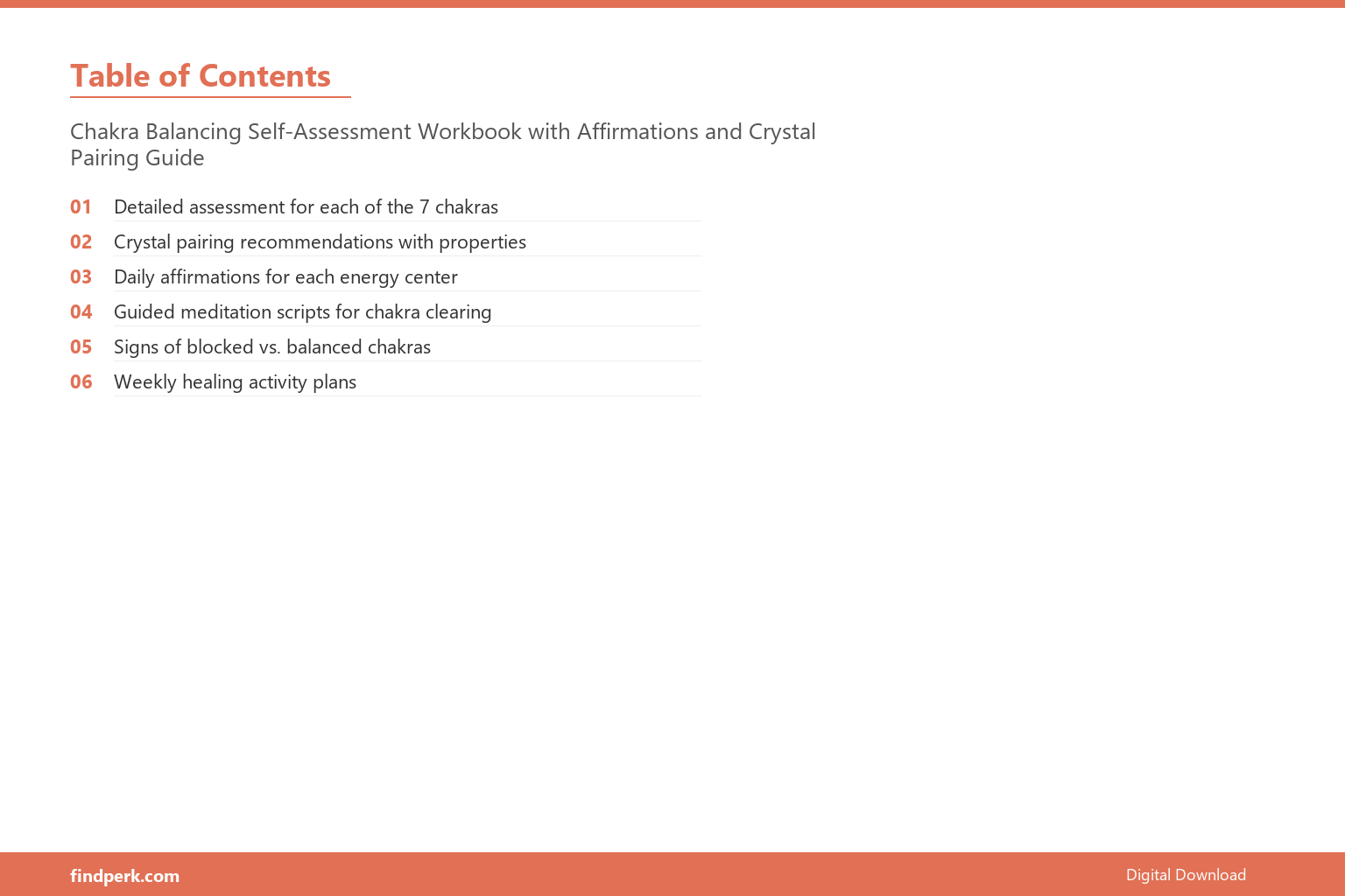 Chakra Balancing Self-Assessment Workbook with Affirmations and Crystal Pairing Guide - Table of Contents