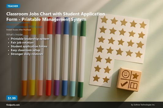 Classroom Jobs Chart with Student Application Form - Printable Management System