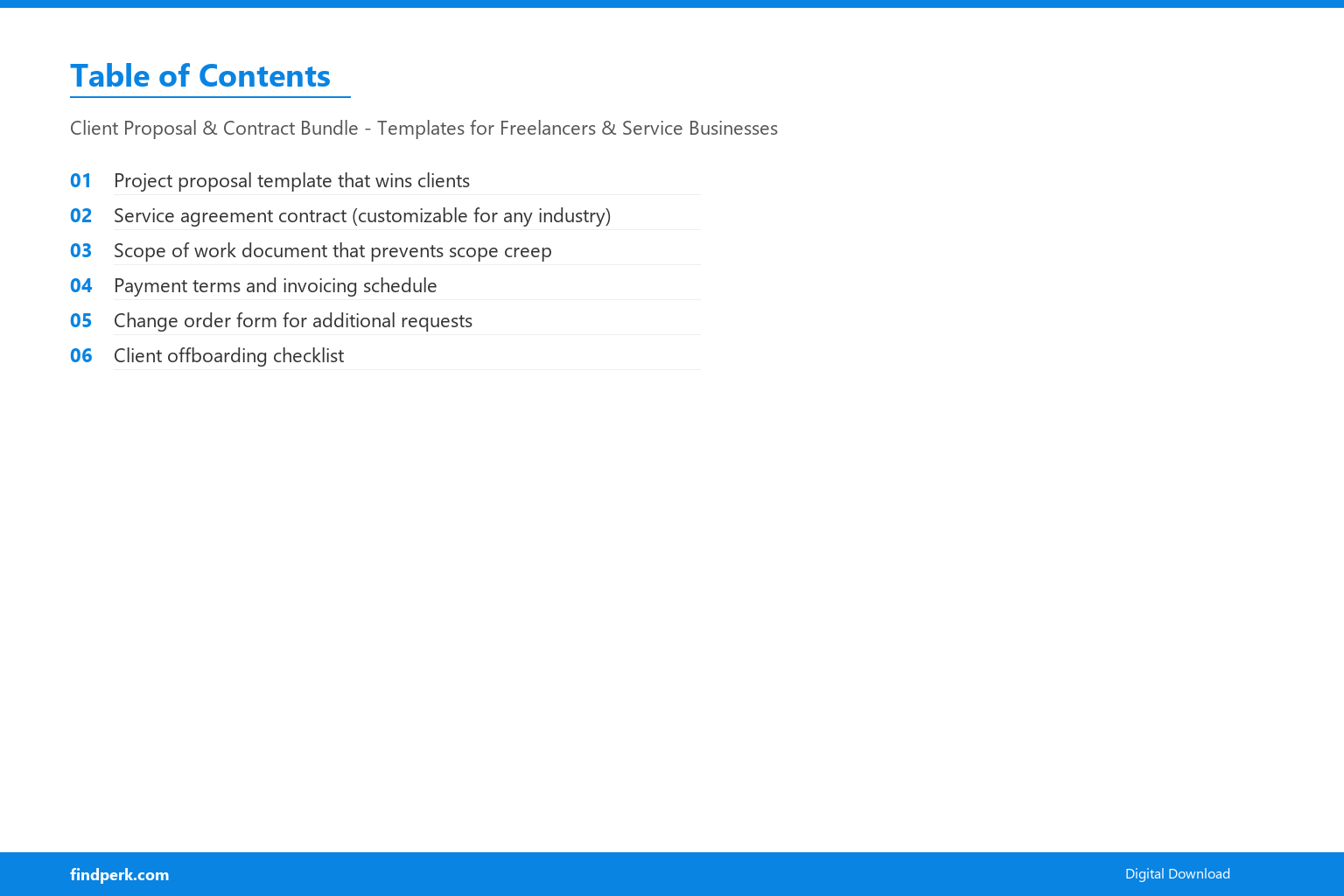 Client Proposal & Contract Bundle - Templates for Freelancers & Service Businesses - Table of Contents