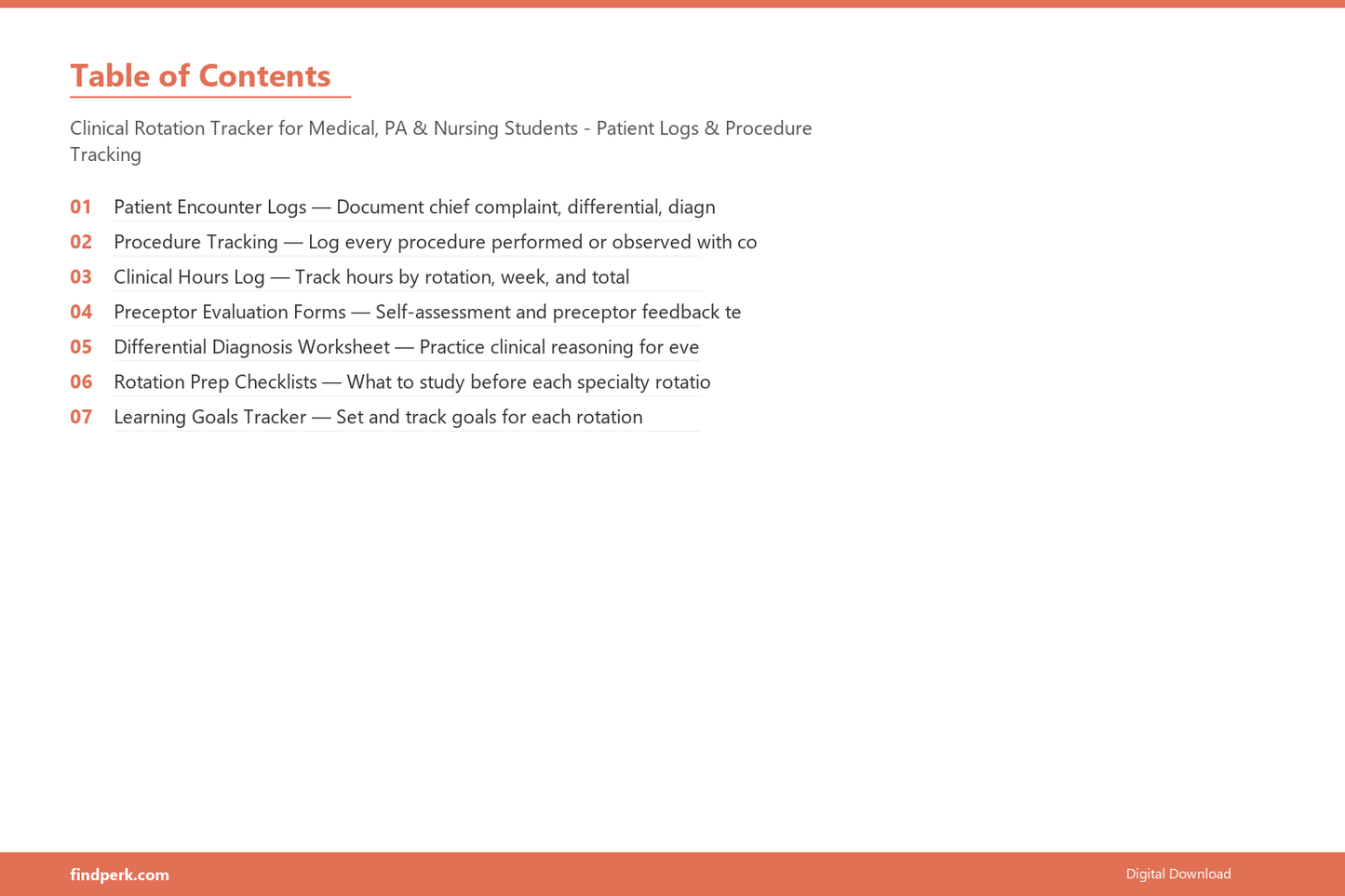 Clinical Rotation Tracker for Medical, PA & Nursing Students - Patient Logs & Procedure Tracking - Table of Contents