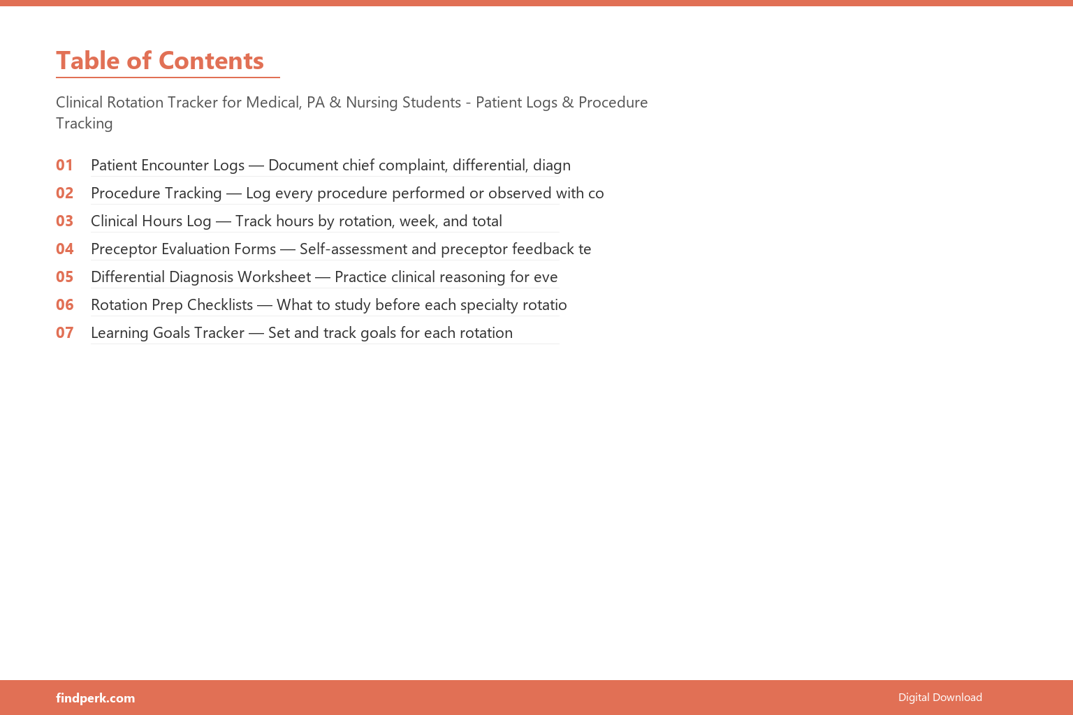 Clinical Rotation Tracker for Medical, PA & Nursing Students - Patient Logs & Procedure Tracking - Table of Contents