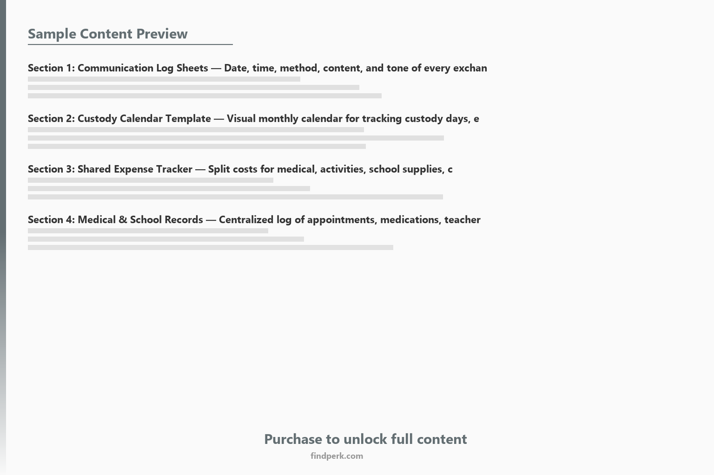 Co-Parenting Communication Log & Custody Schedule Planner - Content Preview
