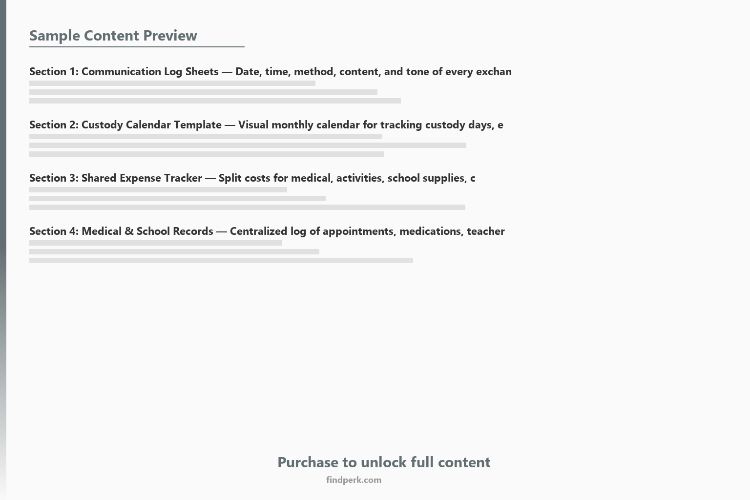 Co-Parenting Communication Log & Custody Schedule Planner - Content Preview